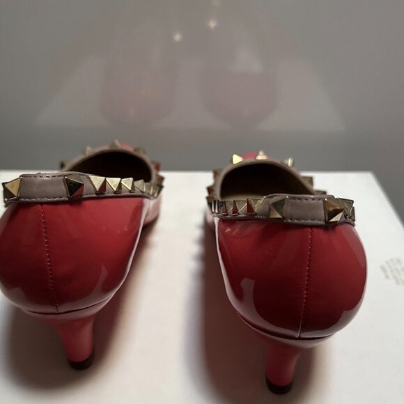 Valentino Red/Beige Patent and Leather Wedge Rockstud Pumps - Picture 4 of 8